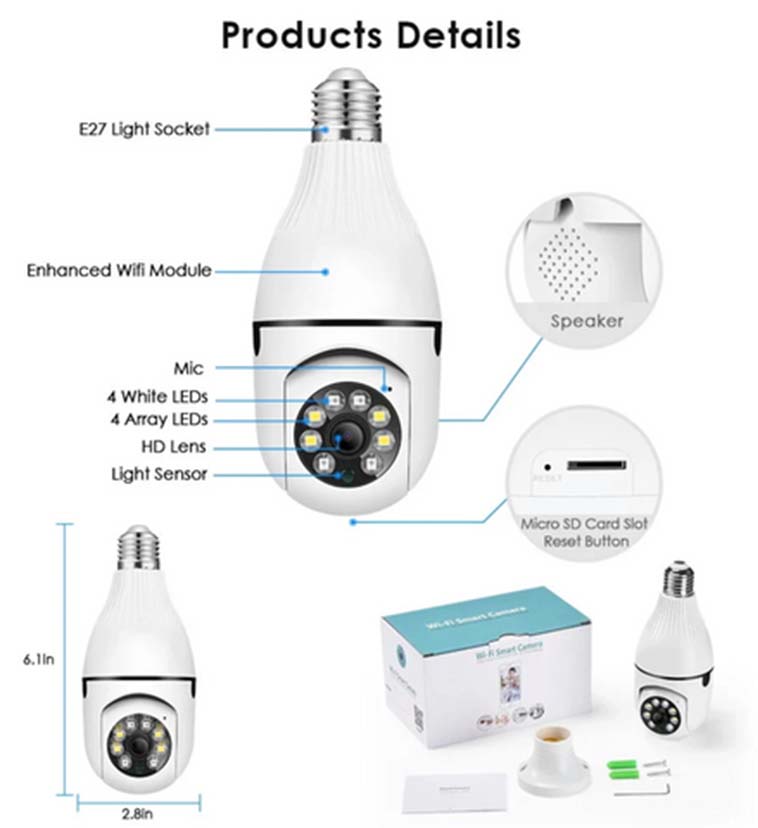 PTZ Bulb System 360 Degree WiFi Panorama IP Camera