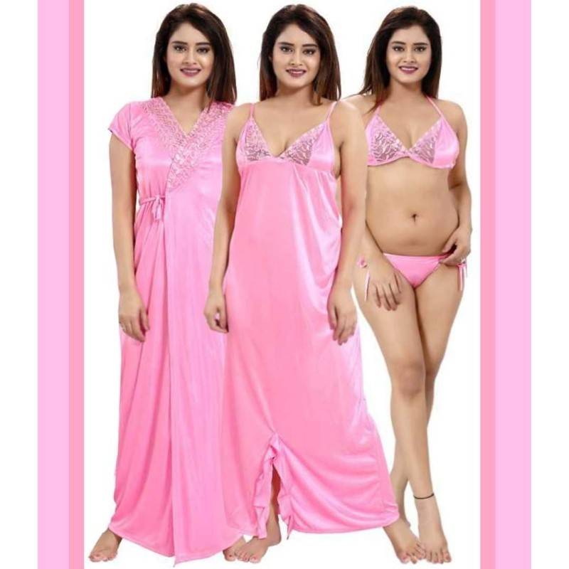 4Pc Best Quality Indian Night Dress (Pink)